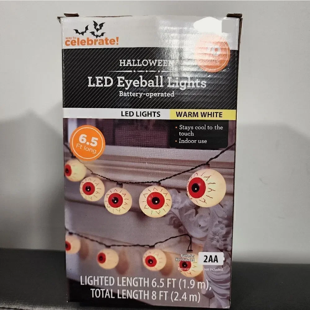 Lot of two Halloween 10-Count Battery Operated EyeballLights, w/Warm White LED